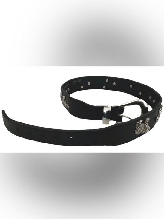 Vtg Brighton Honest 1992 Leather Black Belt Animals Solid Brass Size 28 main image 11